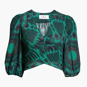 NWOT BA&SH Cally Ikat-print Gauze Crop Top Blouse In Vert Side Tie‎  Size Small